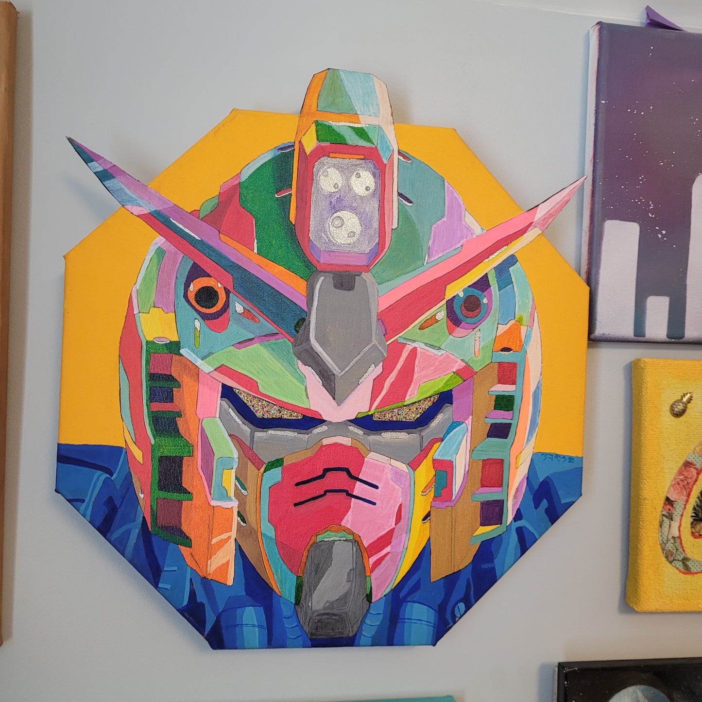 "Rainbow Suit Gundam" 15x15" Original Painting