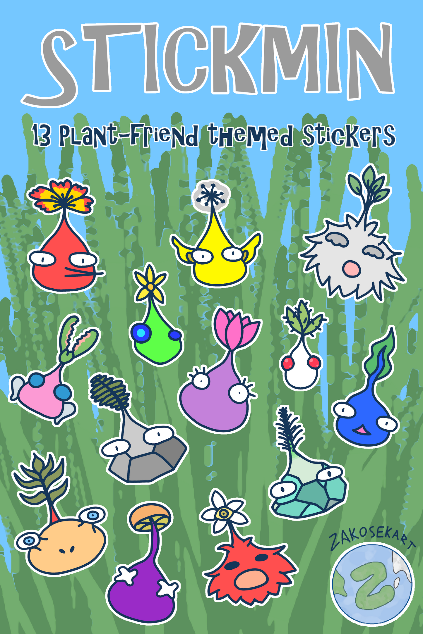 "Stickmin" Pikmin themed sticker sheet